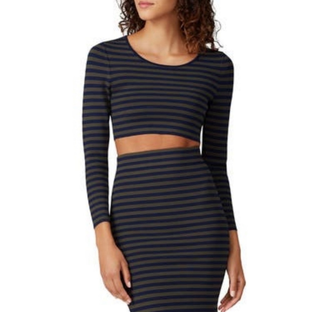 Good American | Striped Long‎ Sleeve Crop Top Size 2 / M